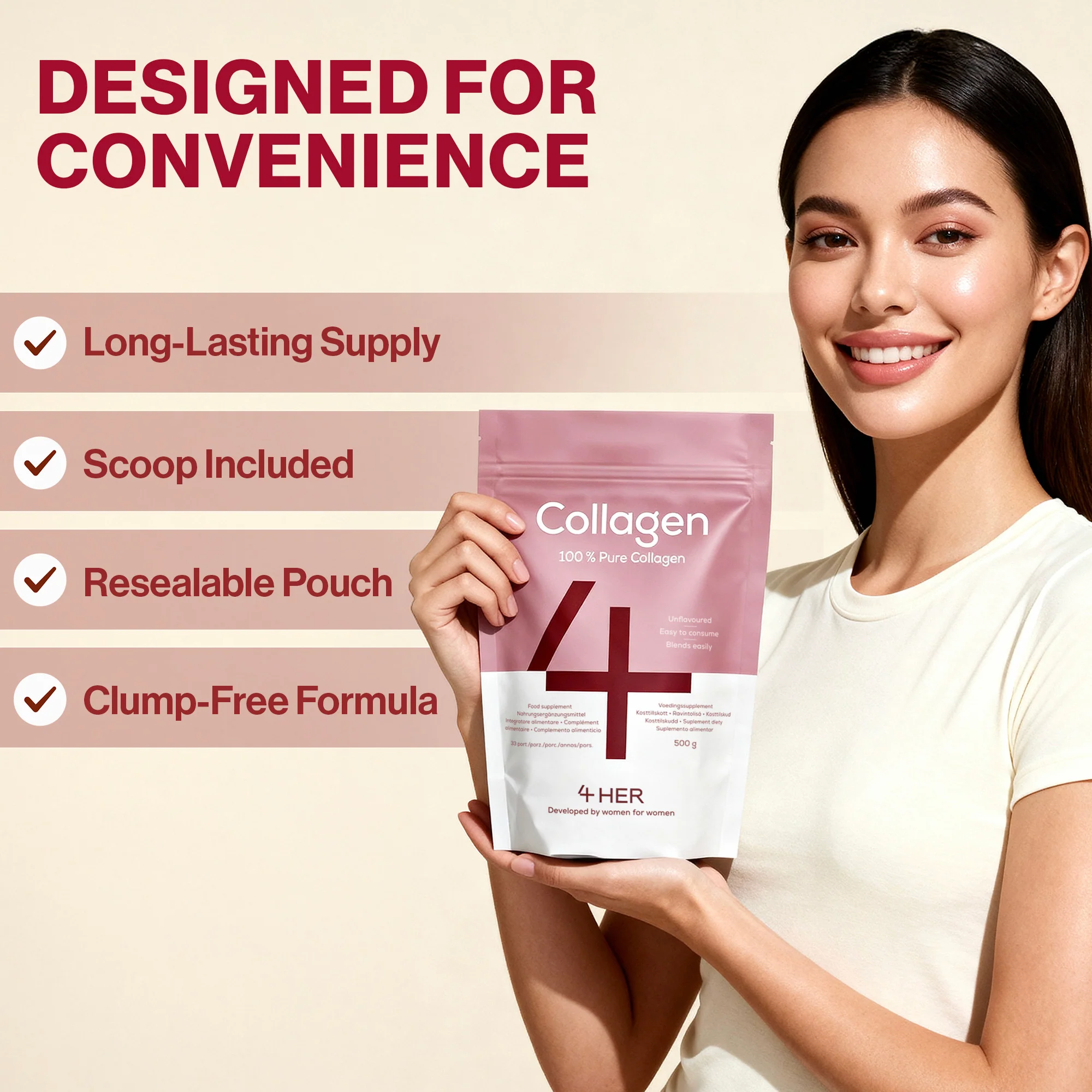 4 HER Collagen Pure 100% Pure Hydrolysed Bovine Collagen Peptides Powder 500g - Image 7