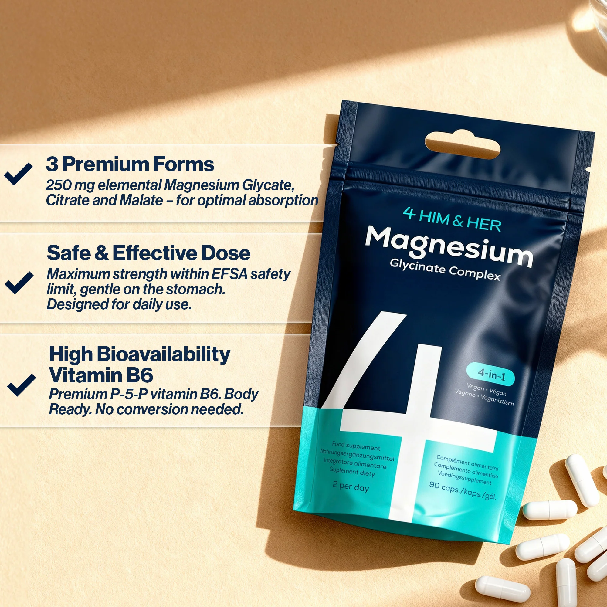 4 HIM & HER Magnesium Glycinate 3in1 Complex with Citrate & Malate 90 Capsules - Image 3