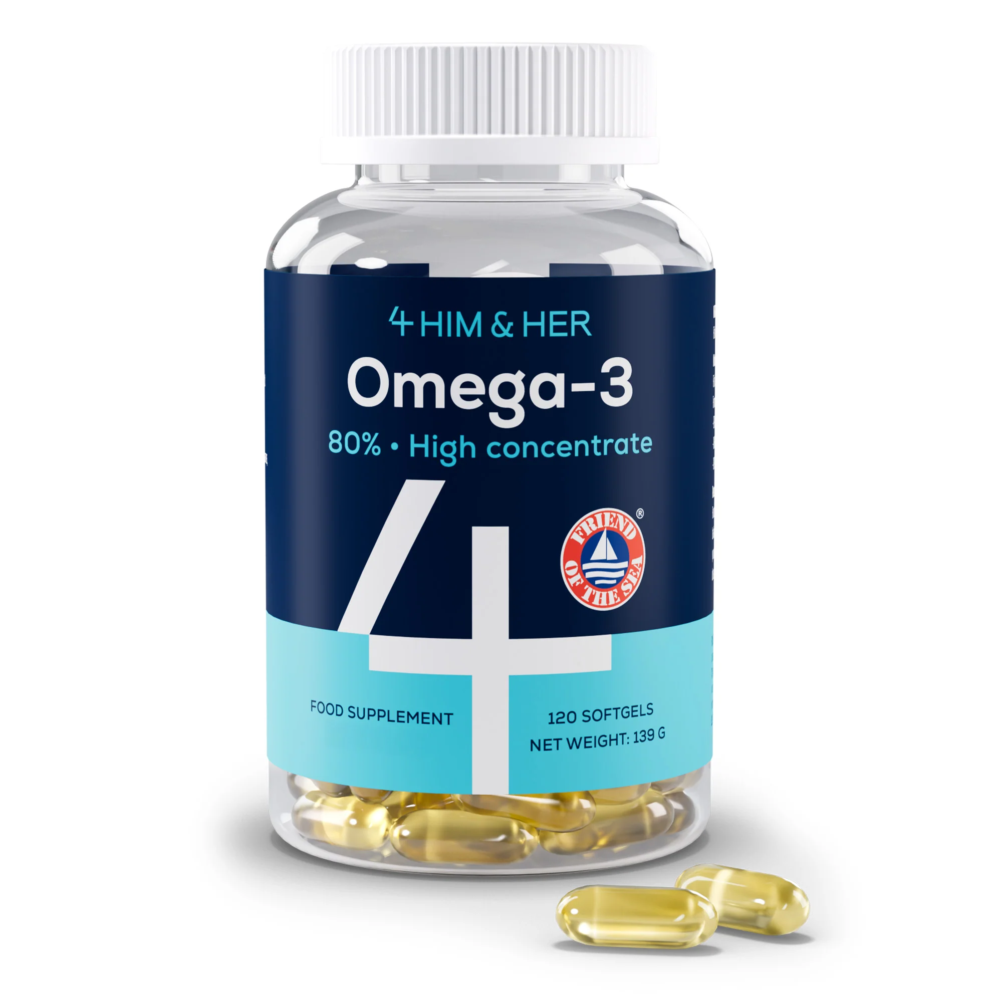 4 HIM & HER Omega 3 Fish Oil 80% Concentrated Omega3 with EPA, DHA & DPA 120 Softgels