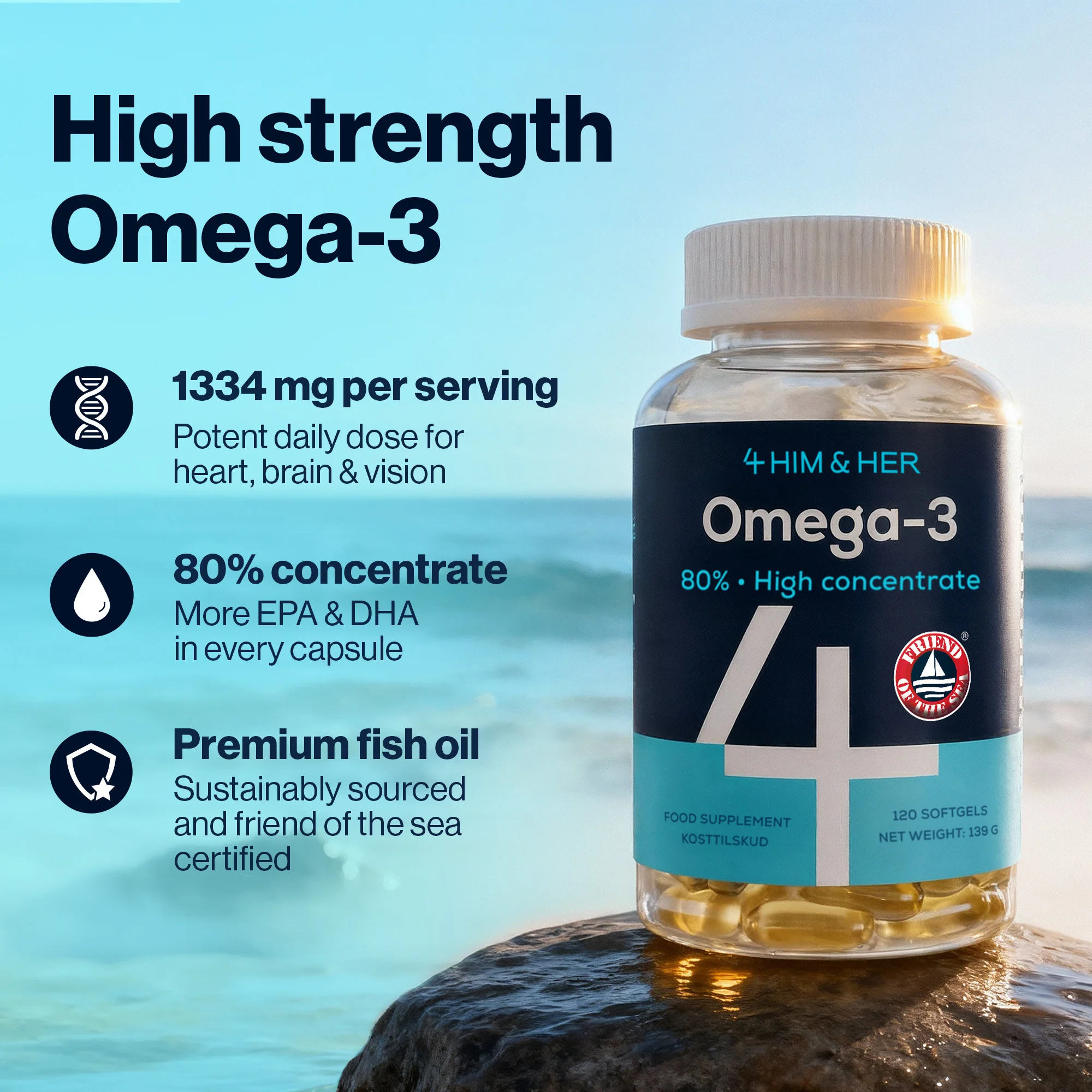 4 HIM & HER Omega 3 Fish Oil 80% Concentrated Omega3 with EPA, DHA & DPA 120 Softgels - Image 3