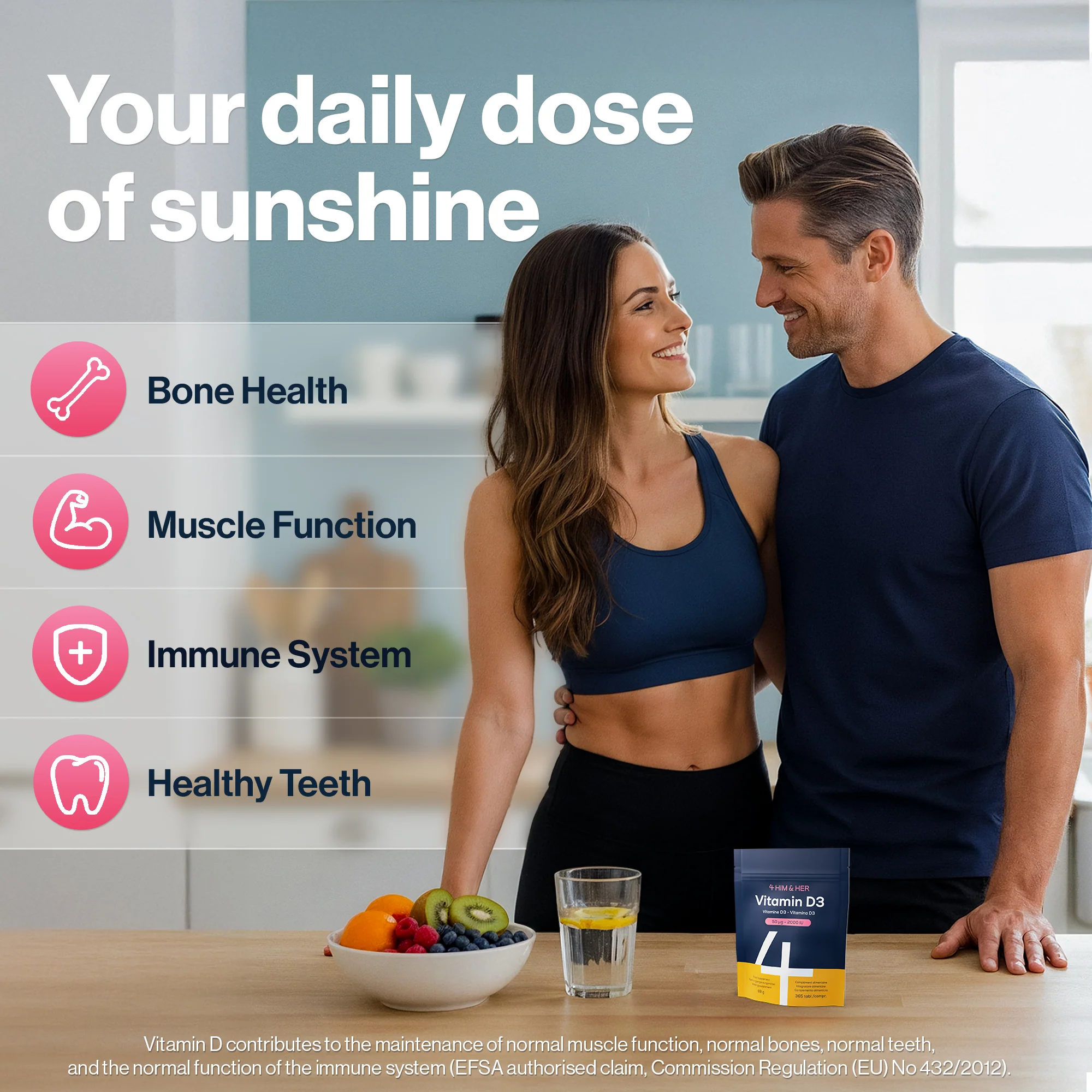 4 HIM & HER Vitamin D3 50ug (2000IU) Cholecalciferol 1 Year's Supply 365 Tablets - Image 6