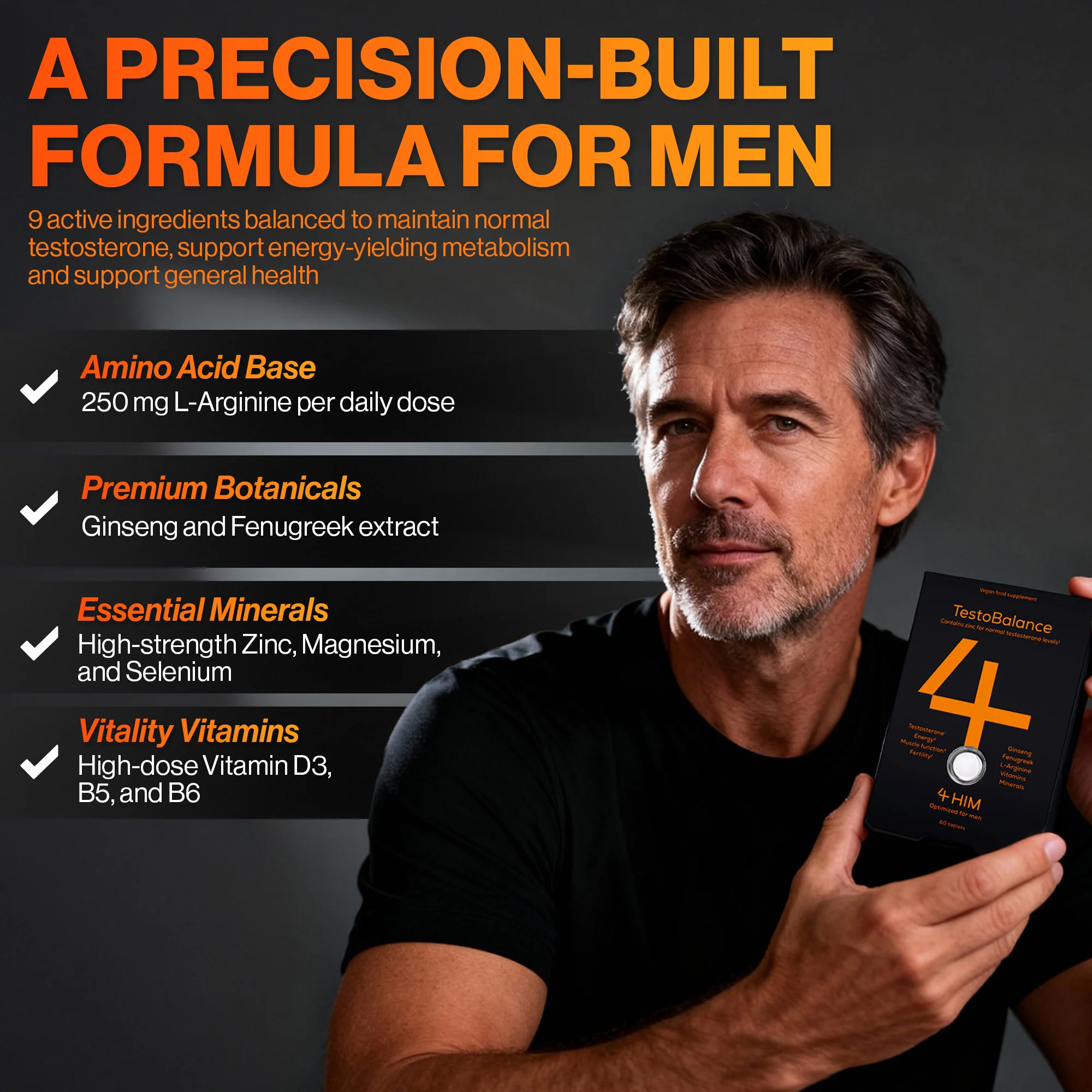 4 HIM TestoBalance With Zinc for Normal Testosterone Levels Men's Multivitamin 60 Tablets - Image 4
