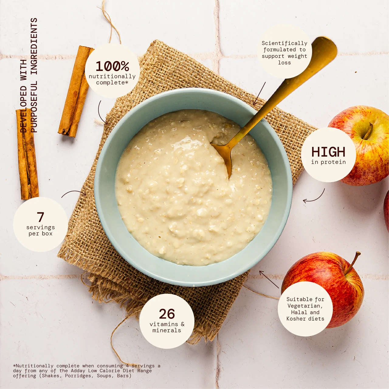 Adday Apple & Cinnamon Flavoured Oat Porridge 7 Sachets - Image 3