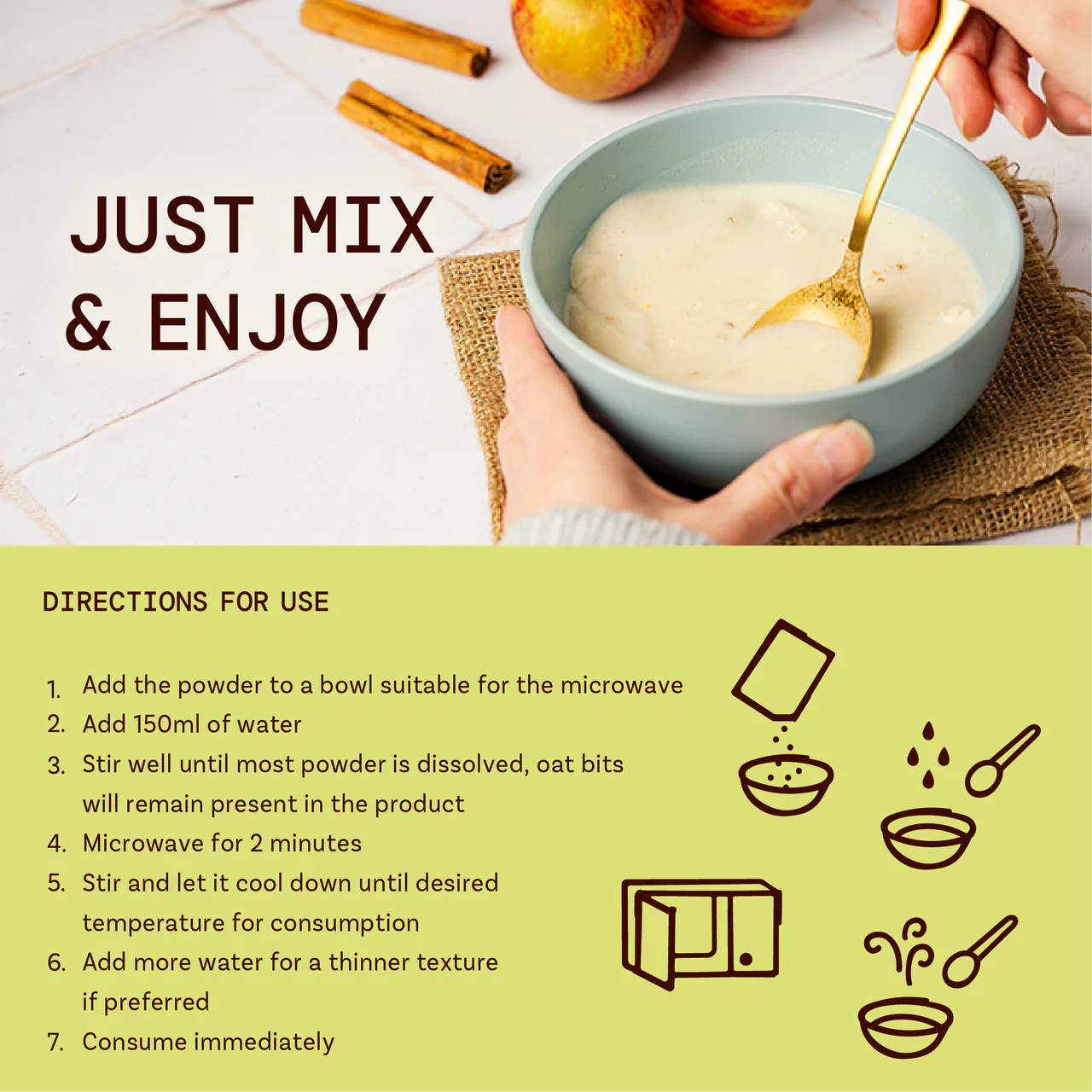 Adday Apple & Cinnamon Flavoured Oat Porridge 7 Sachets - Image 4