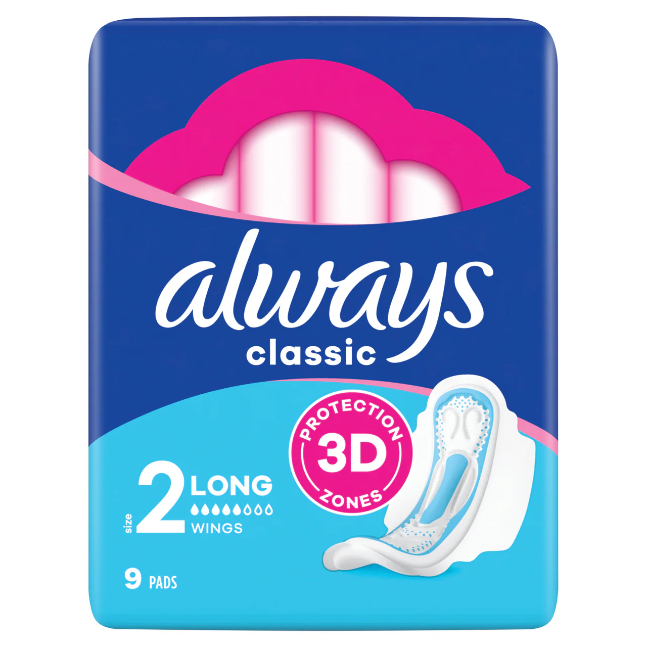 Always Maxi Classic Sanitary Towels with Wings Long 9 Pads
