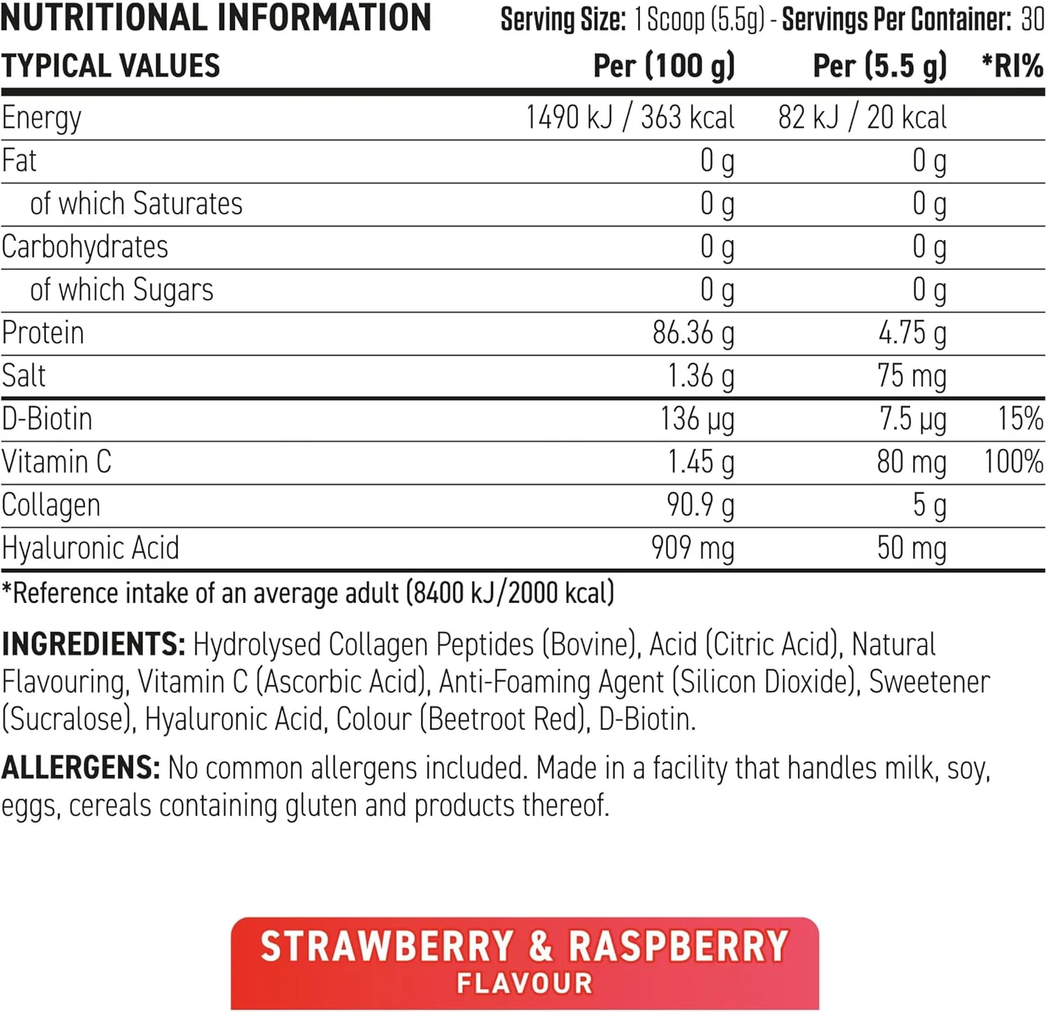 Applied Nutrition Collagen Powder Strawberry Raspberry Flavour 165g - Image 8