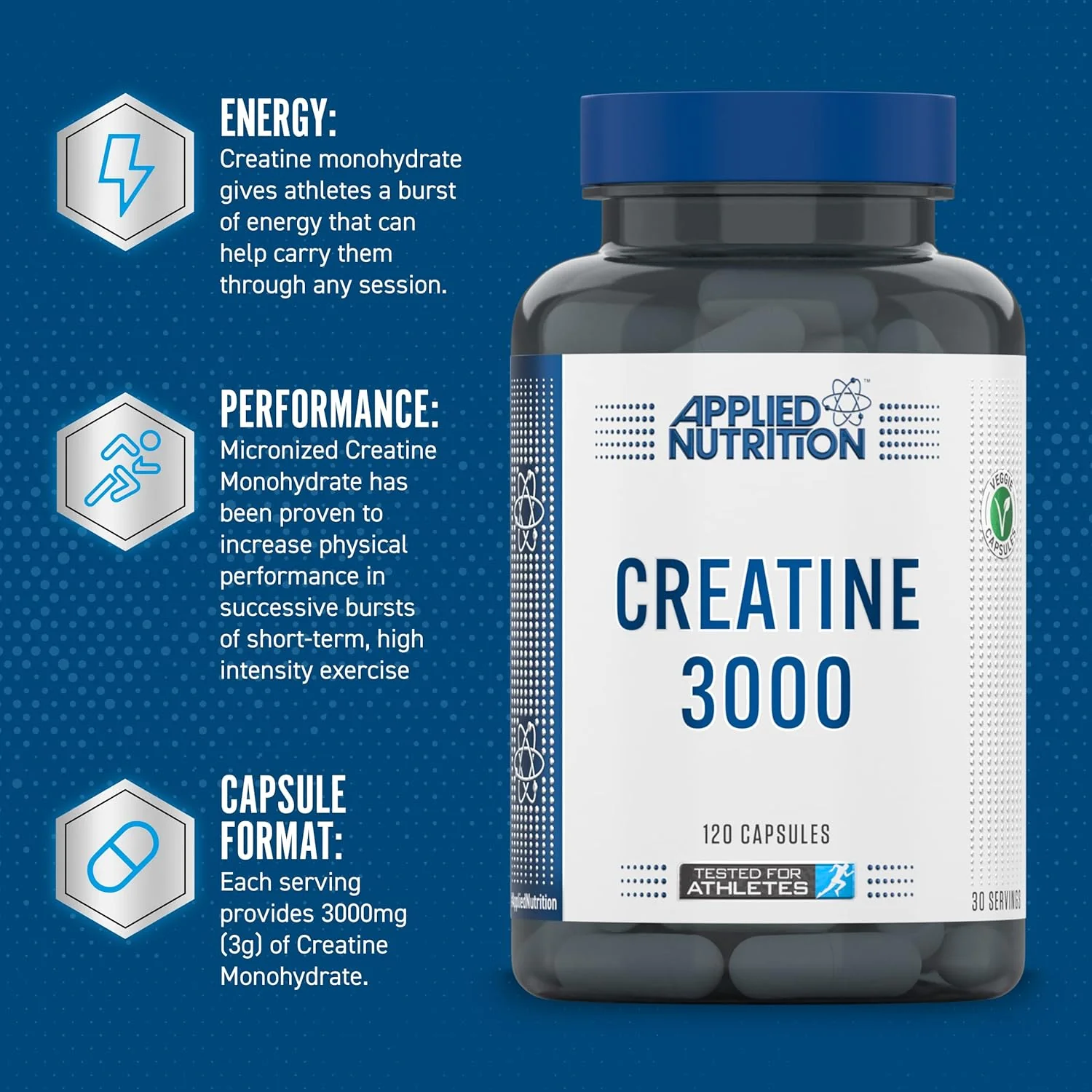 Applied Nutrition Creatine 3000 - 120 Capsules - Image 2