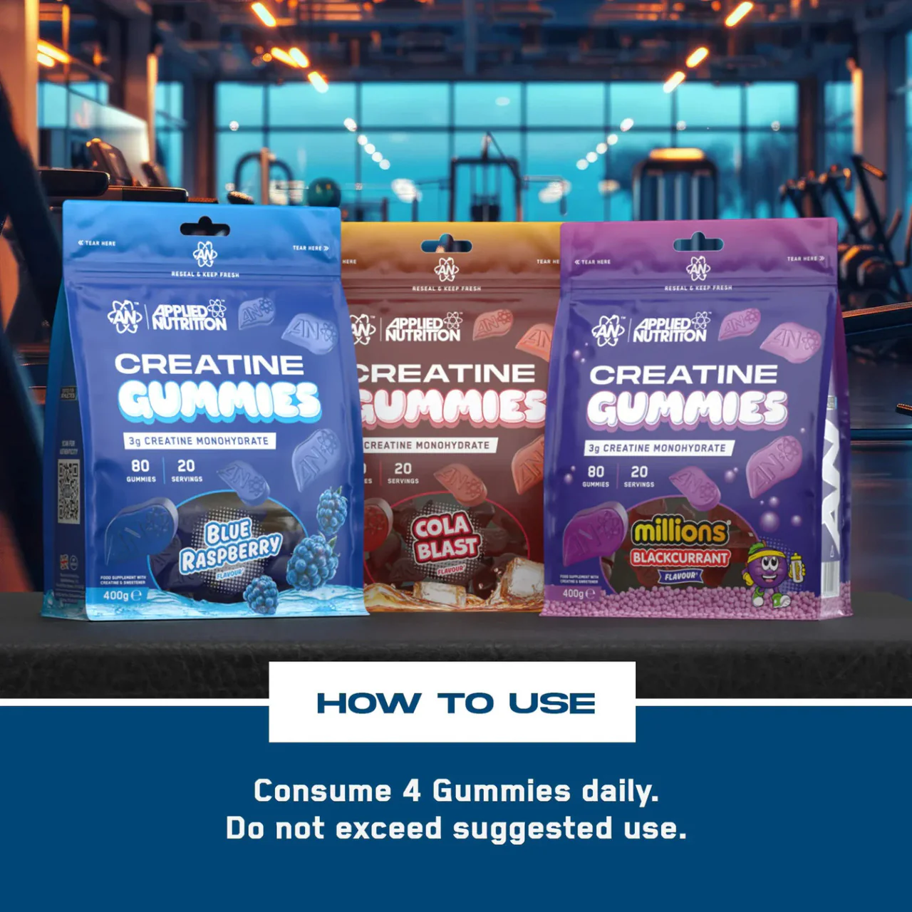 Applied Nutrition Creatine Monohydrate Millions Blackcurrant Flavour 80 Gummies - Image 5