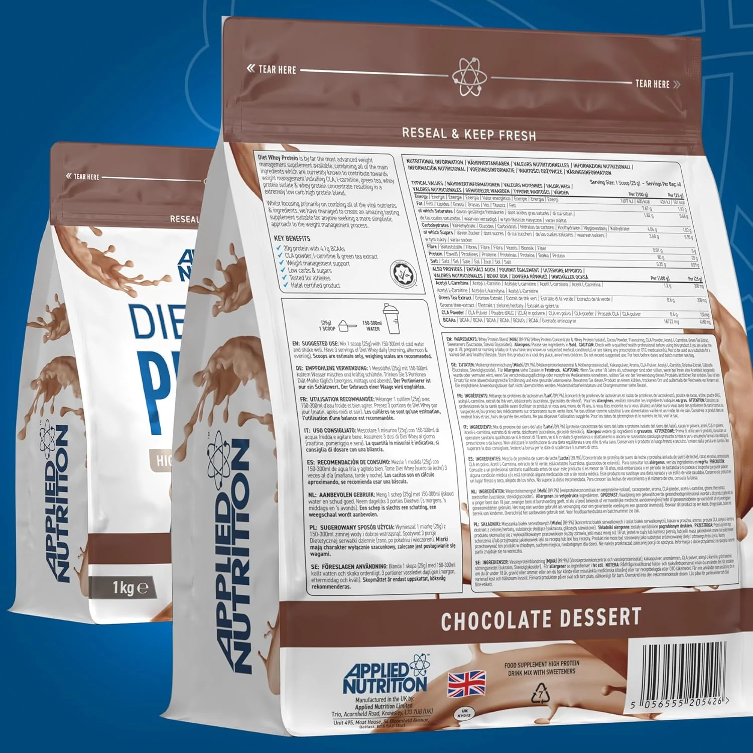 Applied Nutrition Diet Protein Chocolate Flavour 1kg - Image 8