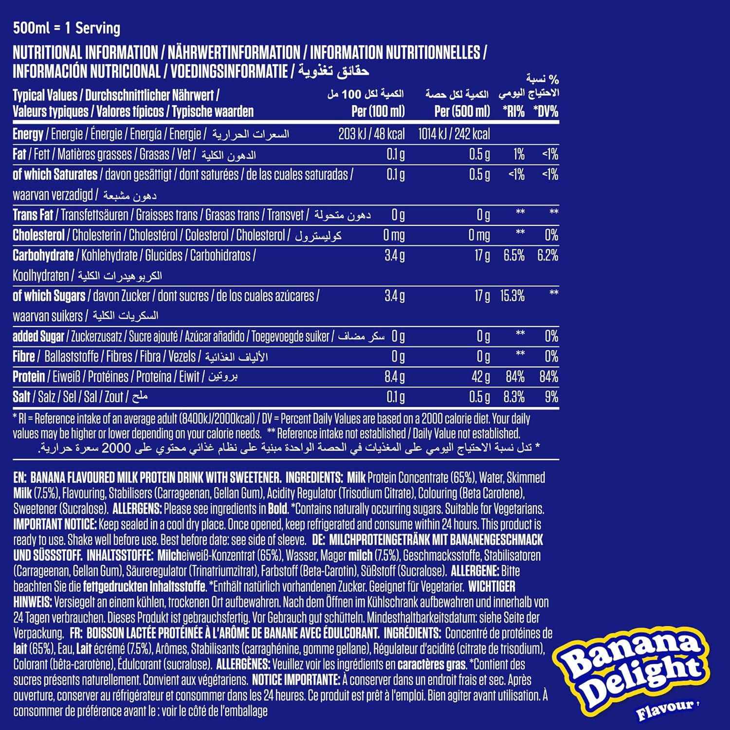 Applied Nutrition High Protein Shake Ready To Drink Banana Delight 500ml x 8 - Image 5
