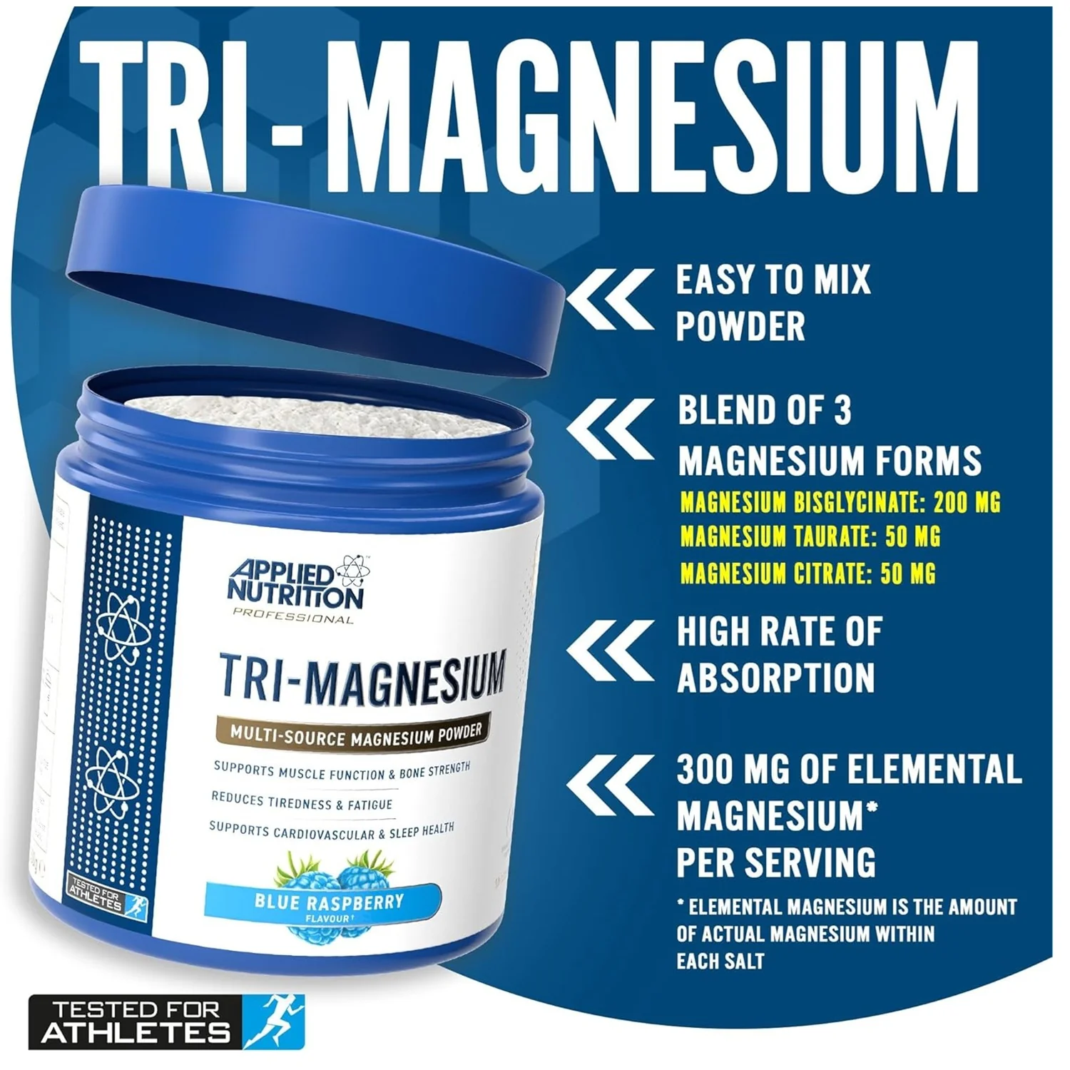 Applied Nutrition Tri Magnesium Powder Blue Raspberry Flavour 200g - Image 2