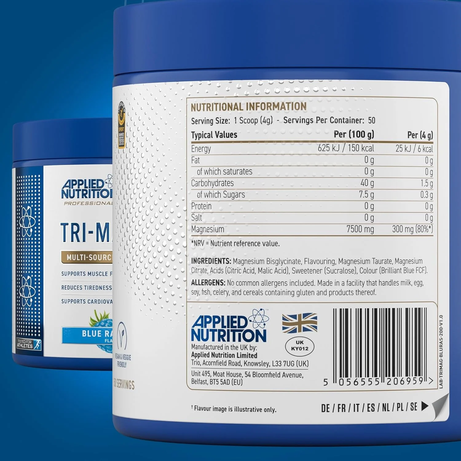 Applied Nutrition Tri Magnesium Powder Blue Raspberry Flavour 200g - Image 5