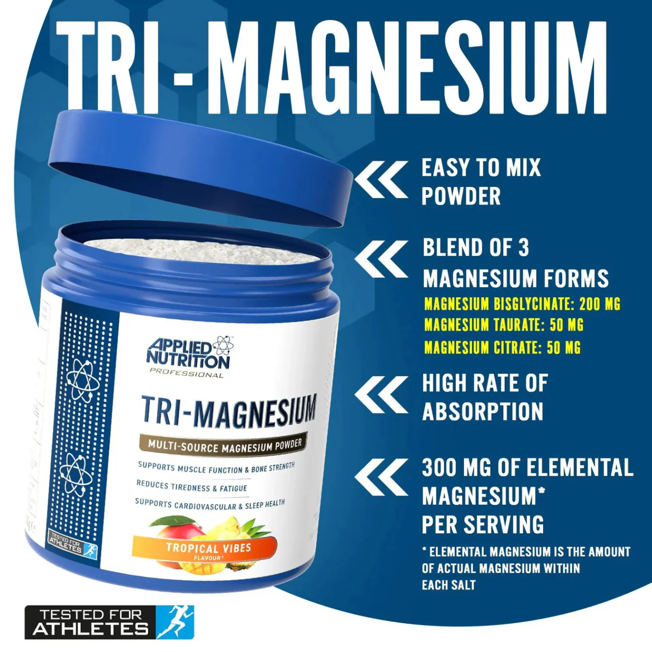 Applied Nutrition Tri Magnesium Powder Tropical Vibes Flavour 200g - Image 2