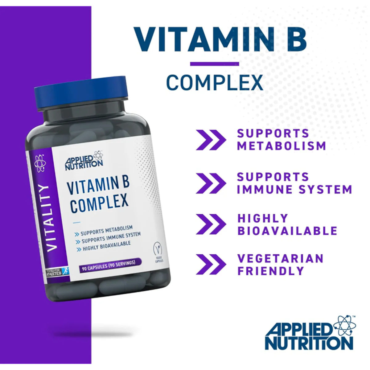 Applied Nutrition Vitality Vitamin B Complex 90 Capsules - Image 2