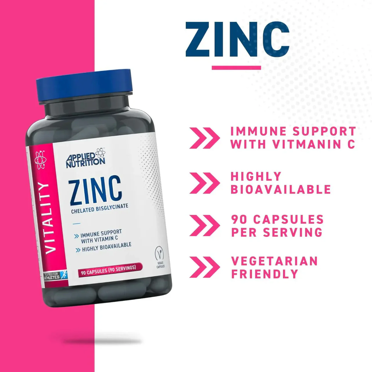 Applied Nutrition Vitality Zinc 90 Capsules - Image 2