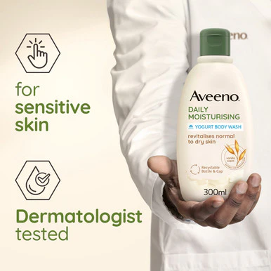 Aveeno Moisturising Yogurt Body Wash Vanilla & Oat Scent 300ml - Image 2