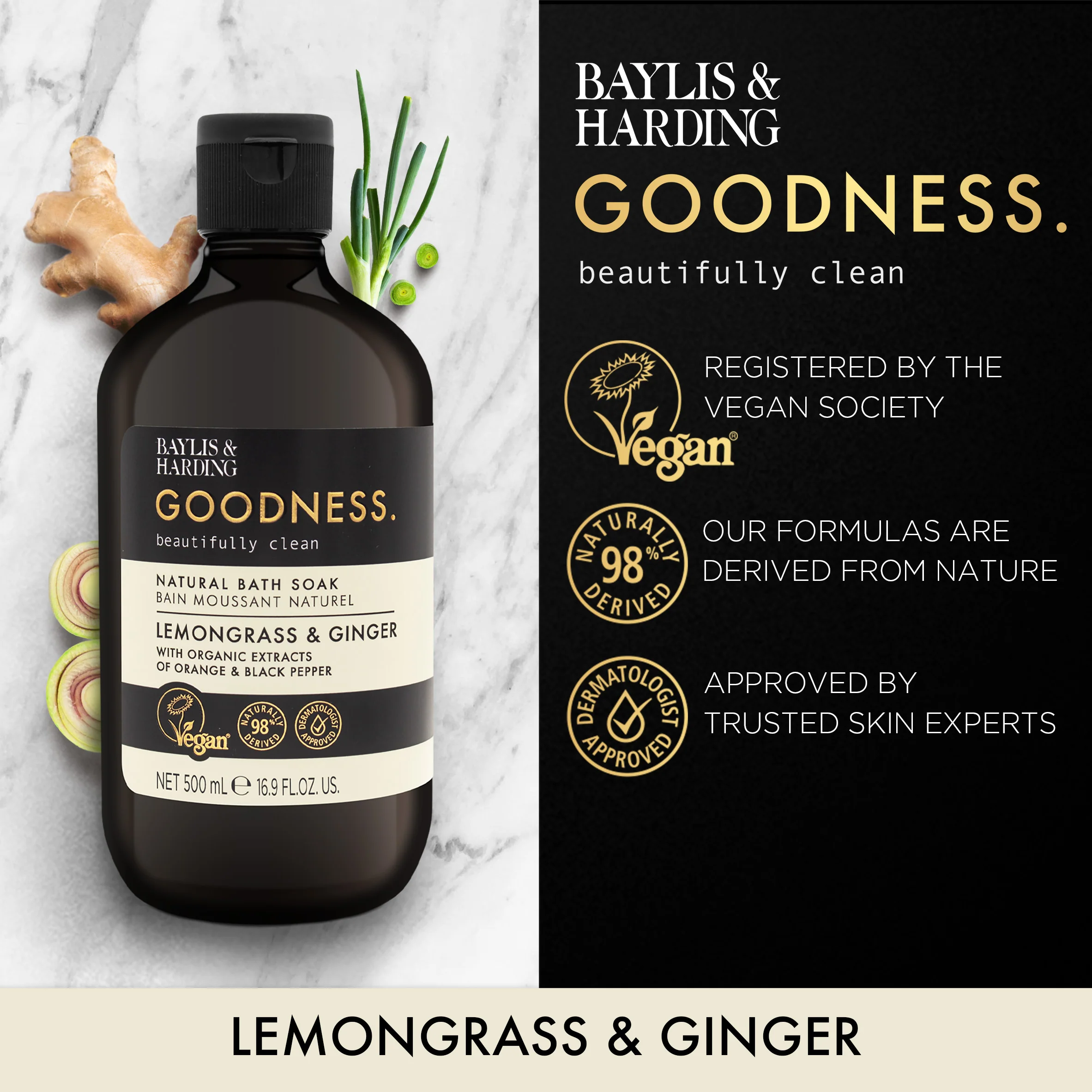 Baylis & Harding Goodness Lemongrass & Ginger Bath Soak 500ml - Image 2