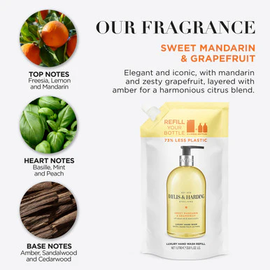 Baylis & Harding Signature Sweet Mandarin & Grapefruit Hand Wash 1 Litre Refill - Image 4