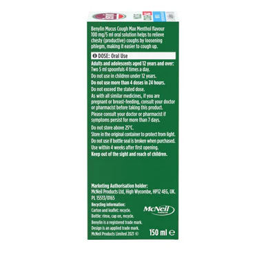 Benylin Mucus Cough Max Menthol 150ml - Image 2