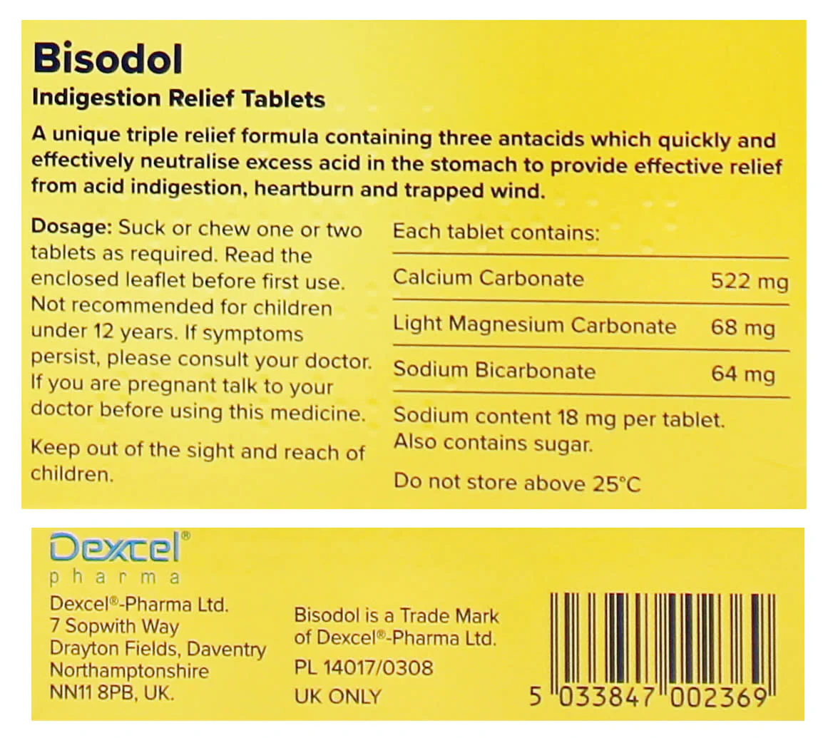 Bisodol Indigestion Relief Chewable Tablets 60 - Image 2