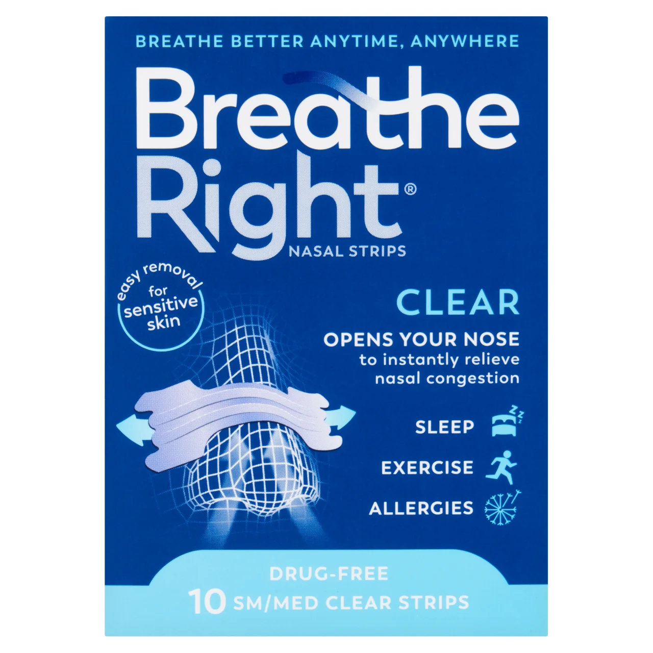 Breathe Right Congestion Relief Nasal Strips Clear Small/Medium 10 Strips