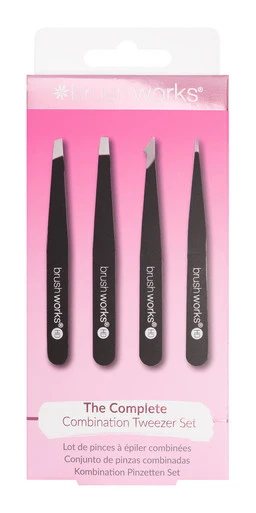 Brushworks 4 Piece Combination Tweezer Set Black