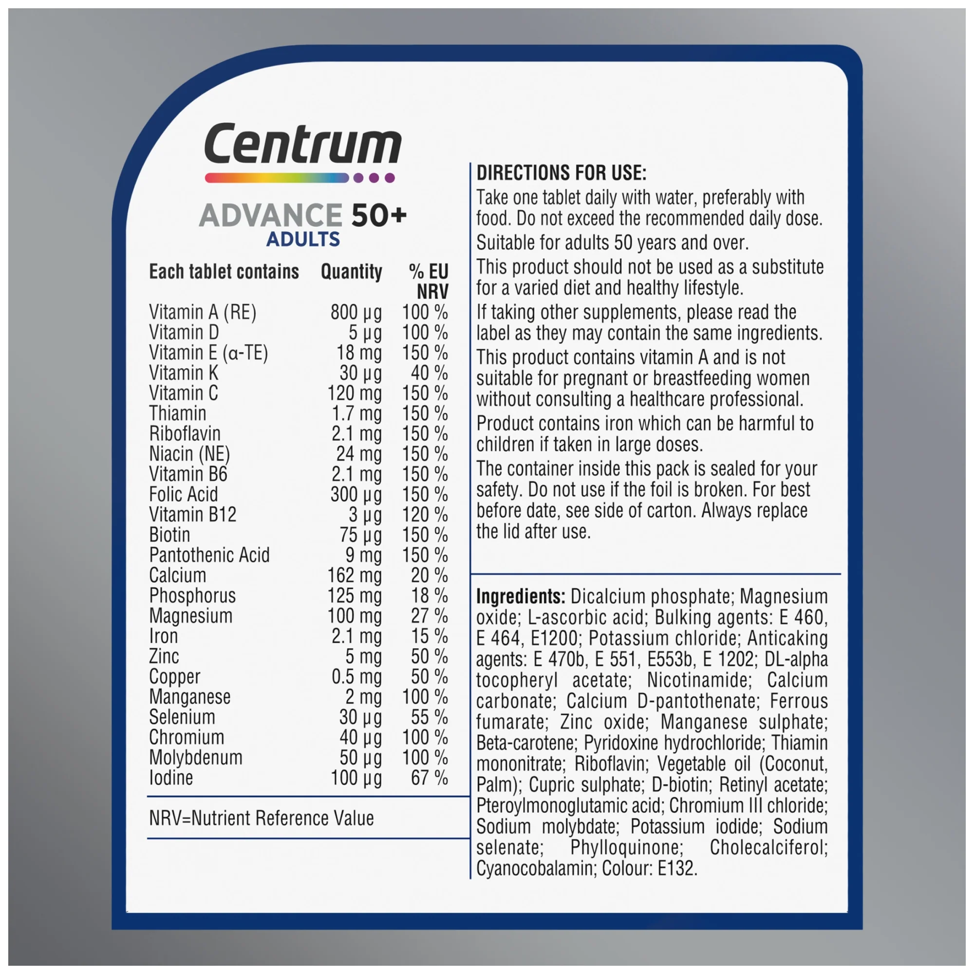 Centrum Advance 50+ Multivitamins & Minerals 60 Tablets - Image 2