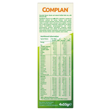 Complan Chocolate Nutritional Drink 4 x 55g Sachets - Image 4