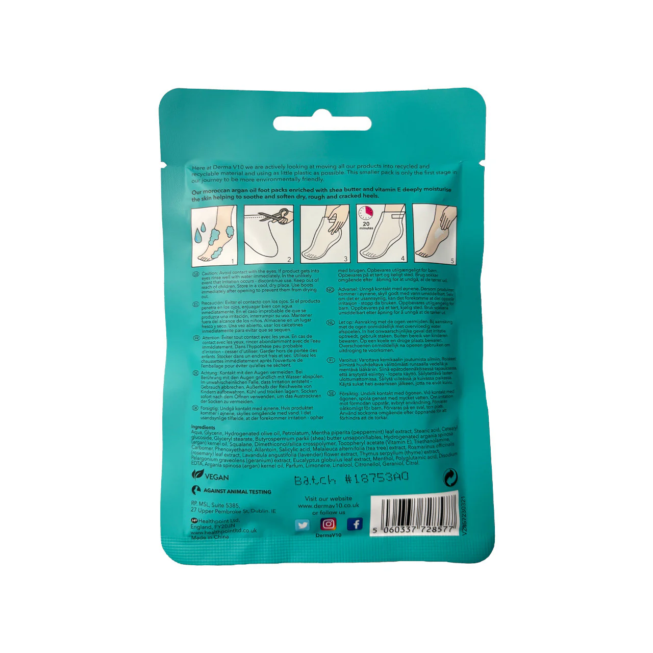 DermaV10 Deep Moisturising Foot Packs Argan 1 Pair - Image 2