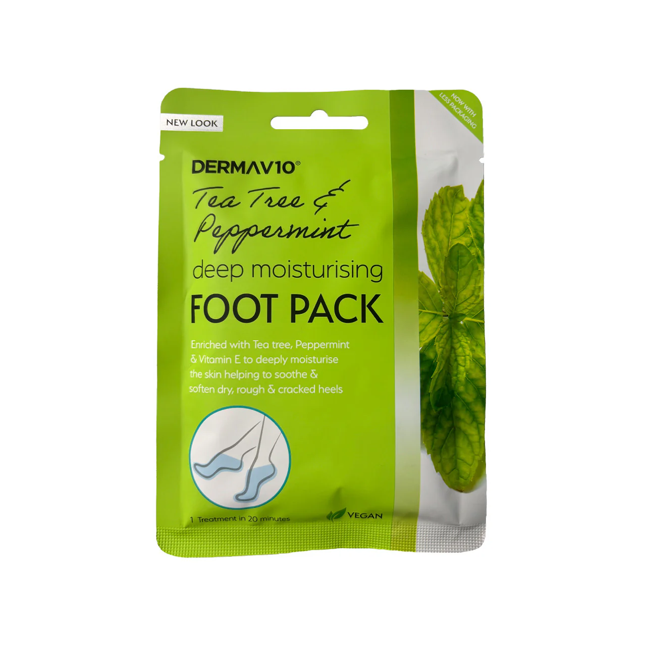 DermaV10 Deep Moisturising Foot Packs Tea Tree & Peppermint 1 Pair