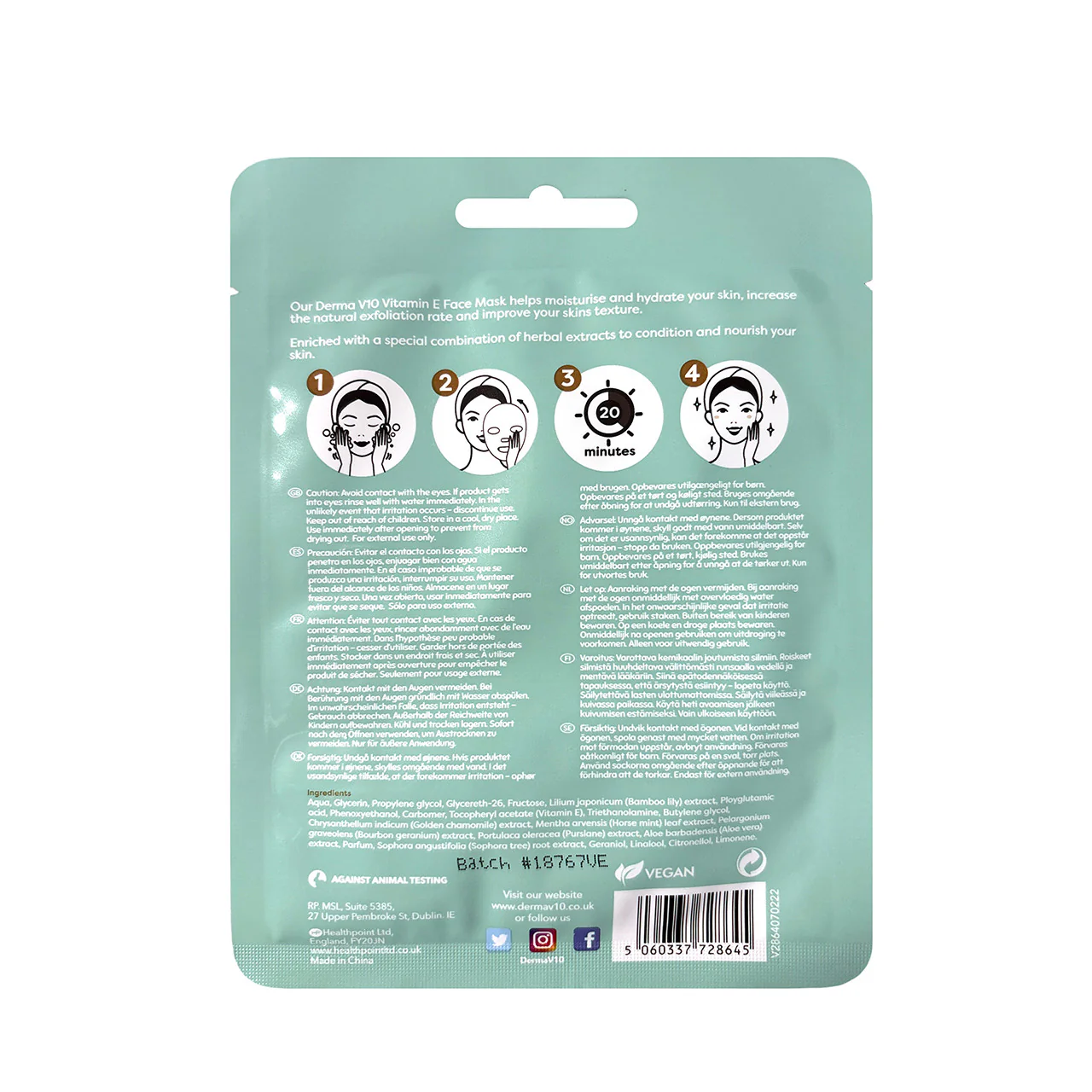 DermaV10 Hydrating Vitamin E Face Mask - Image 2