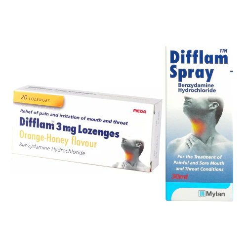 Difflam Throat Numbing Spray + Difflam 3mg Lozenges Orange & Honey Flavour