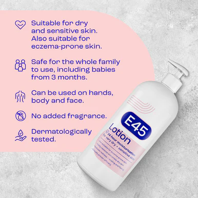 E45 Moisturiser Body Lotion for Dry & Sensitive Skin 1L - Image 4
