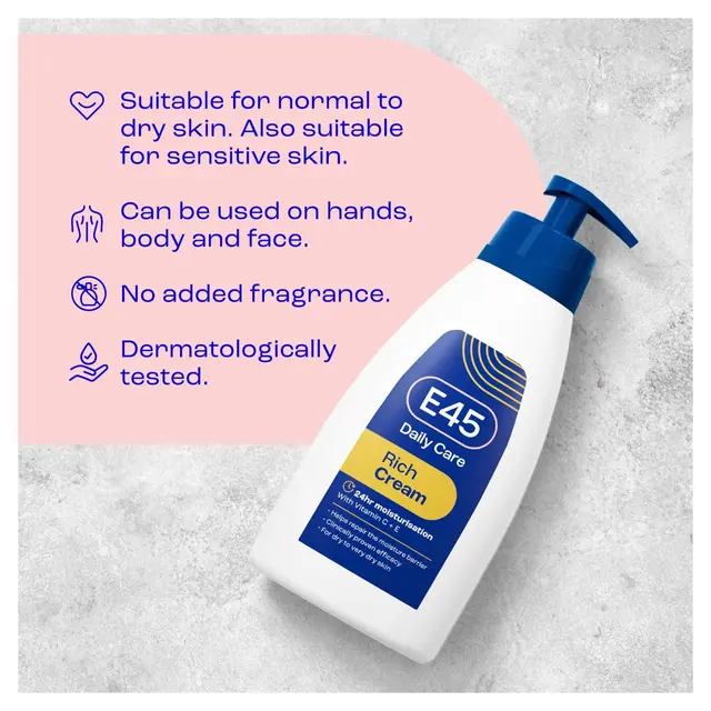 E45 Rich 24h Body Cream Moisturiser Pump 400ml - Image 4