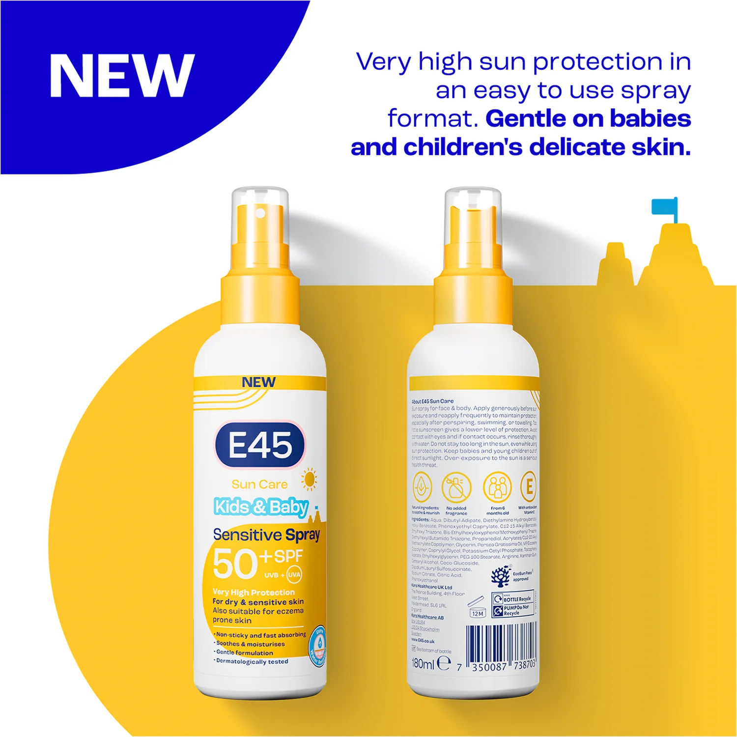 E45 Sun Care Kids & Baby SPF50+ UVB + UVA Sensitive Spray 180ml - Image 2