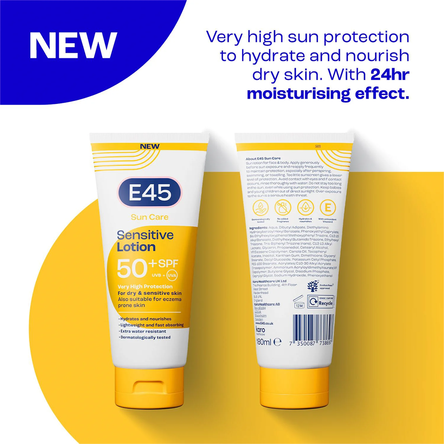 E45 Sun Care SPF50+ UVB + UVA Sensitive Lotion 180ml - Image 2