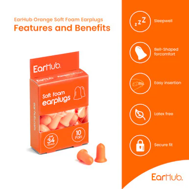 EarHub Premium Soft Foam Earplugs Orange 10 Pairs - Image 2