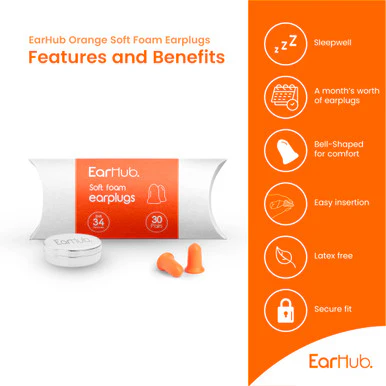 EarHub Premium Soft Foam Earplugs Orange 30 Pairs - Image 5