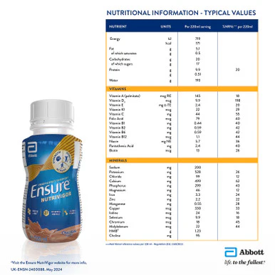 Ensure NutriVigor Ready To Drink Nutritonal Shake Chocolate Flavour 220ml x 12 - Image 10