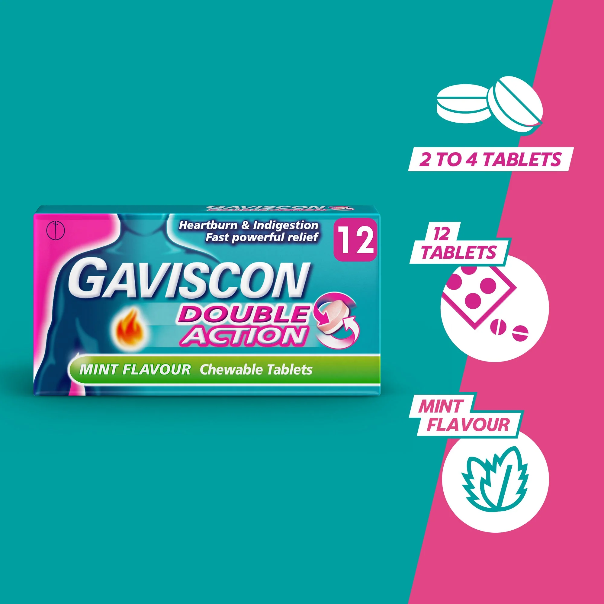Gaviscon Double Action Mixed Berries Chewable 48 Tablets - Image 2