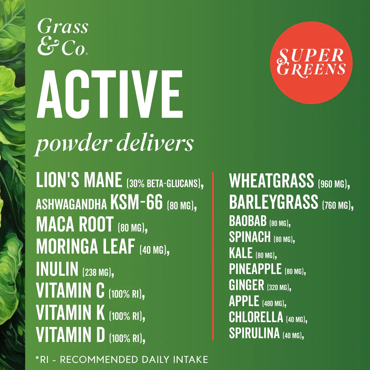 Grass & Co ACTIVE Super Greens Powder 120g - Image 4