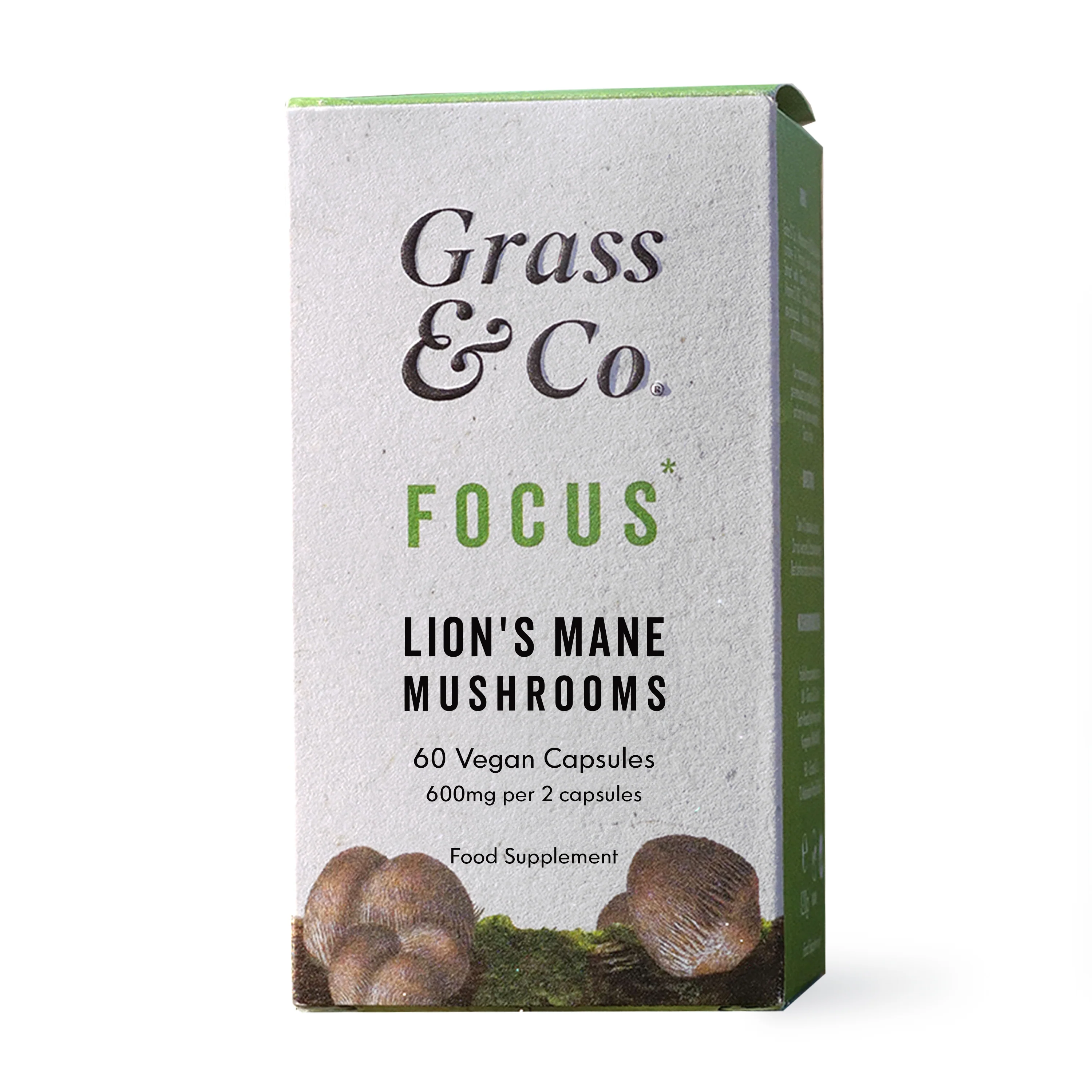 Grass & Co. FOCUS Lion's Mane Mushrooms with Ginseng + Omega-3 60 Vegan Capsules
