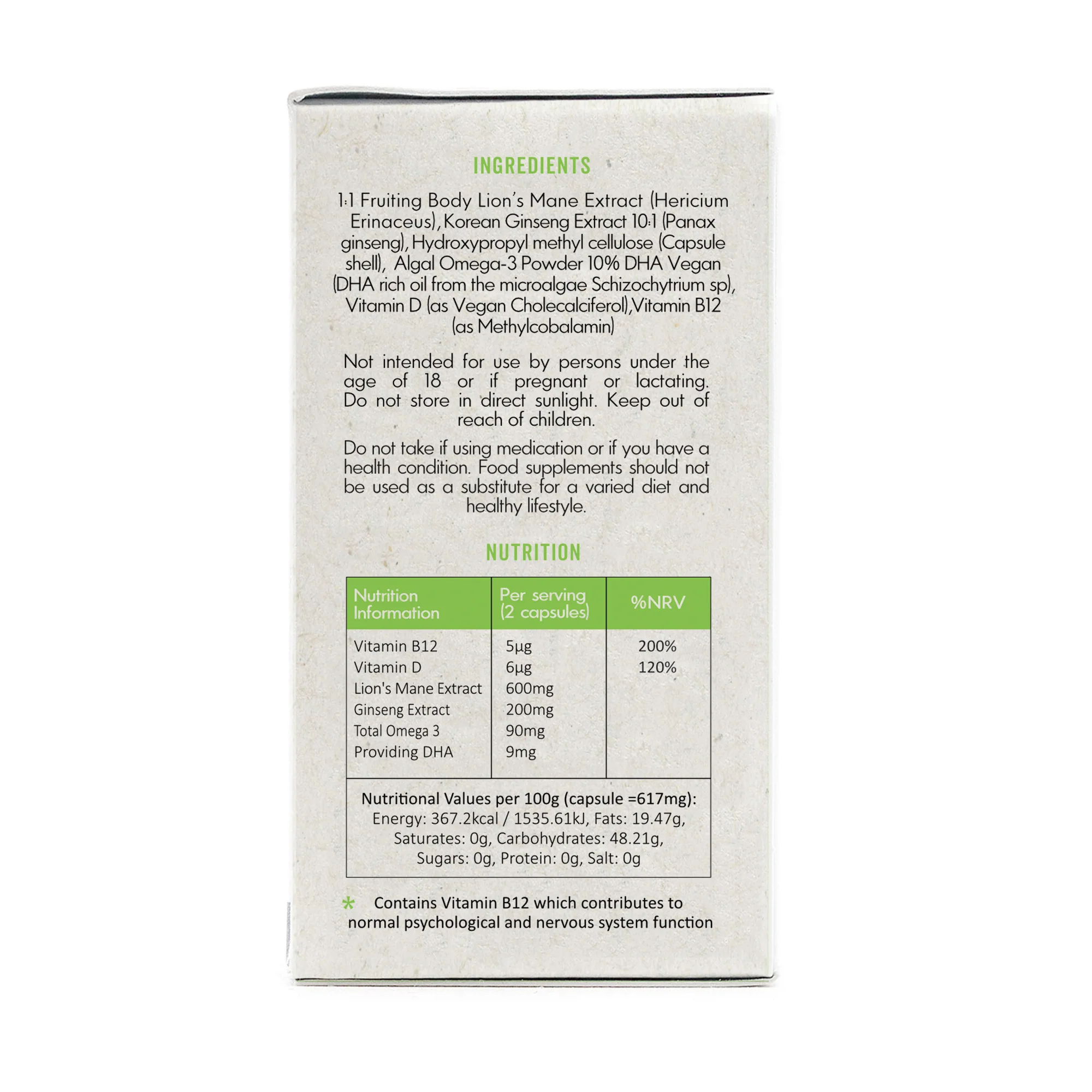 Grass & Co. FOCUS Lion's Mane Mushrooms with Ginseng + Omega-3 60 Vegan Capsules - Image 3