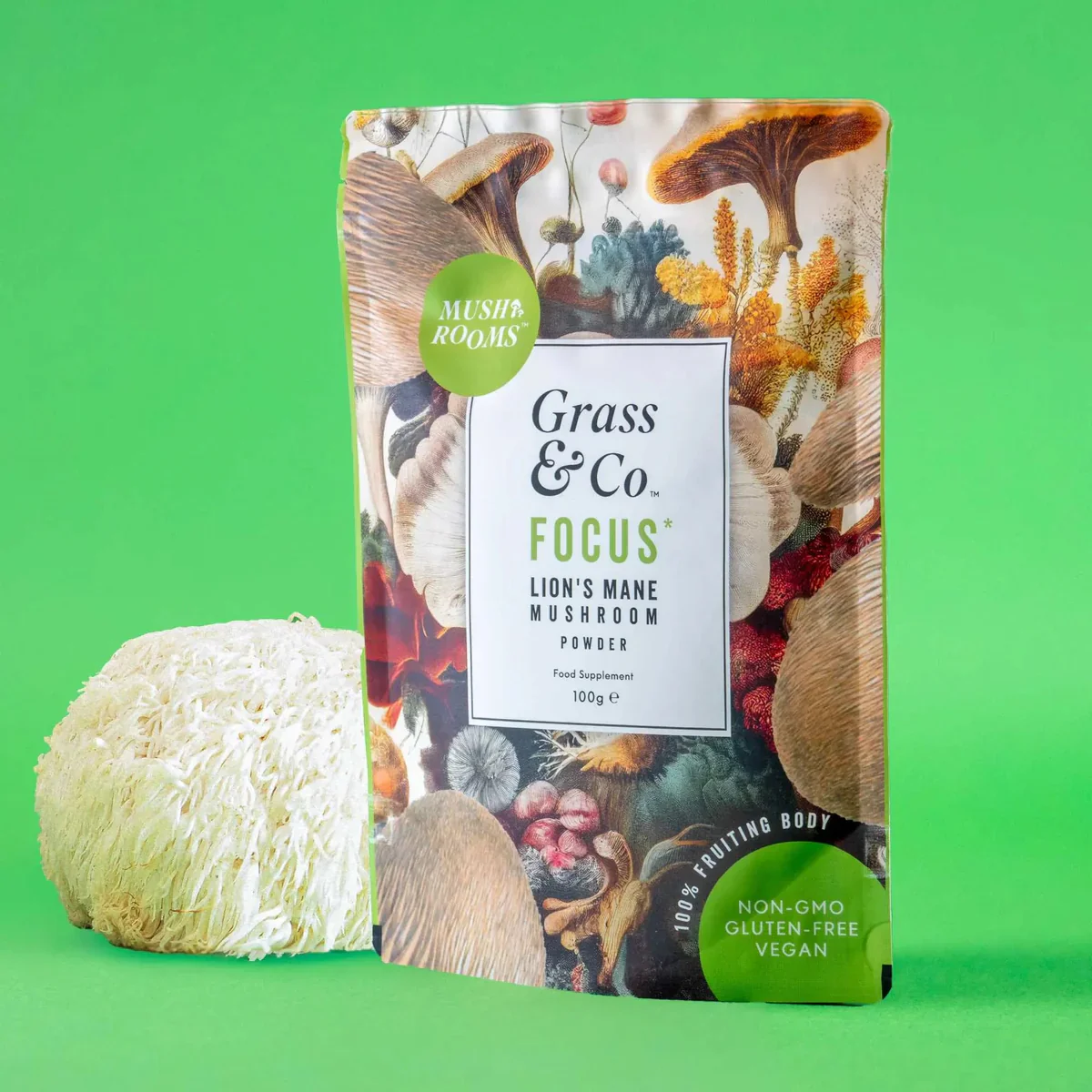 Grass & Co. FOCUS Lion's Mane Mushrooms Powder with Ginseng + Omega-3 100g - Image 11