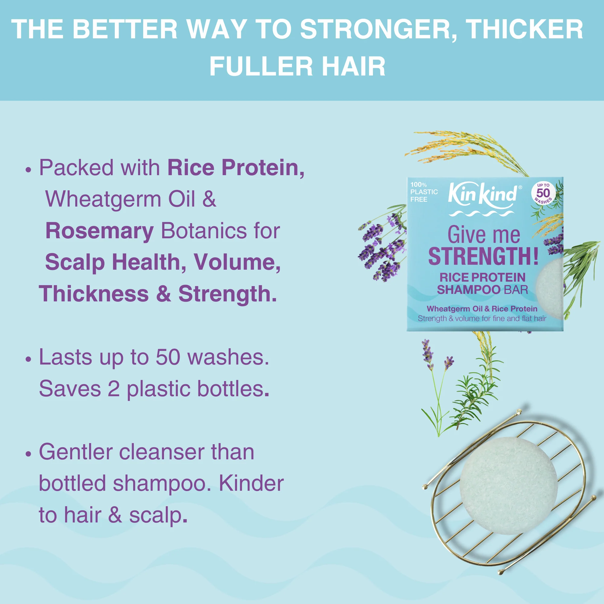 KinKind Give me STRENGTH! Shampoo Bar Rice Protein 50g - Image 2