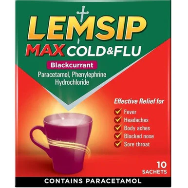 Lemsip Max Cold And Flu Blackcurrant Sachets 10 Sachets