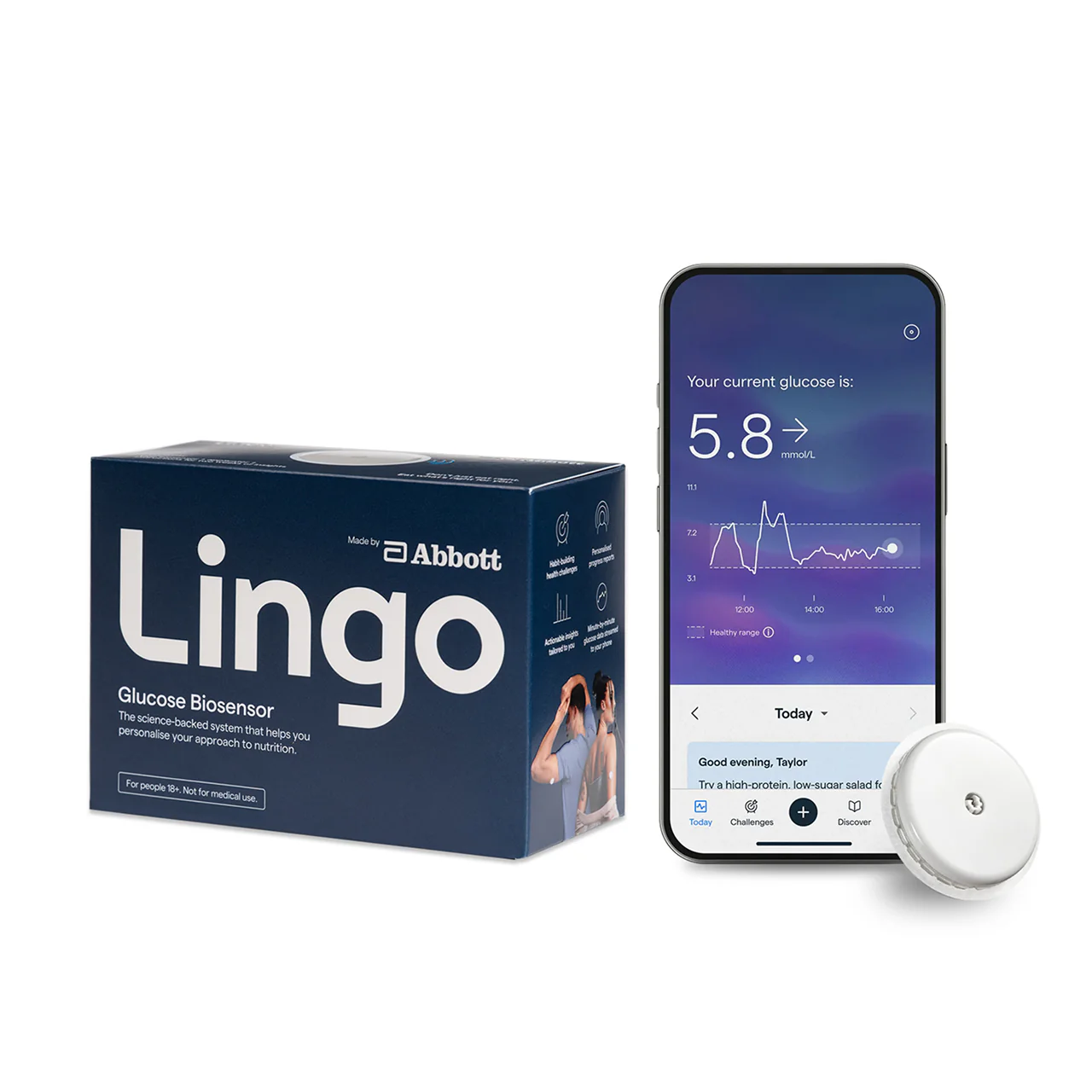 Lingo by Abbot 2-week Continuous Glucose Monitor & App - Wearable Glucose Tracker