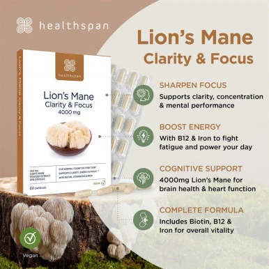 Healthspan Lion’s Mane Clarity & Focus 60 Capsules - Image 4