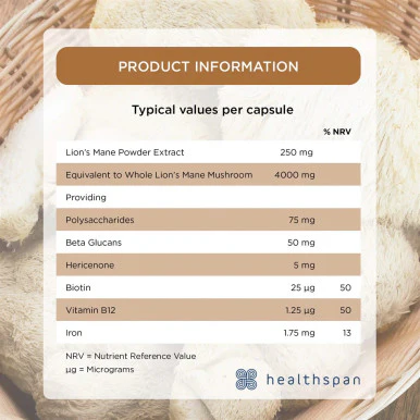 Healthspan Lion’s Mane Clarity & Focus 60 Capsules - Image 5