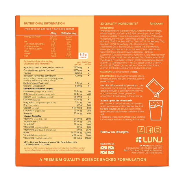 LUNJ FitGlo 8 in 1 Daily Complex - Mango & Pineapple Flavour 14 Sachets - Image 4